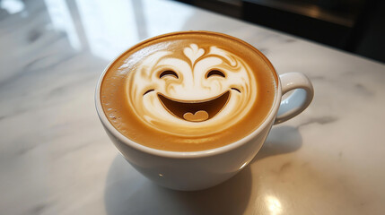Joyful latte art smiley face brings warmth and happiness to your morning coffee ritual, perfect for cafes and lifestyle content.