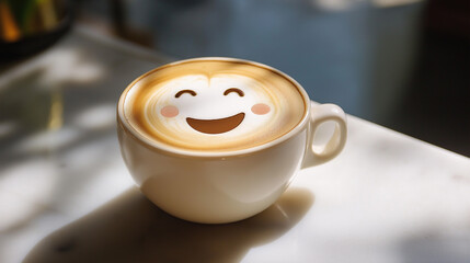Start your day with a smile and a warm cup of joy, this delightful latte art brings happiness to every sip and brightens your morning.