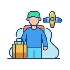 Traveler with Suitcase and Plane ready for next Adventure