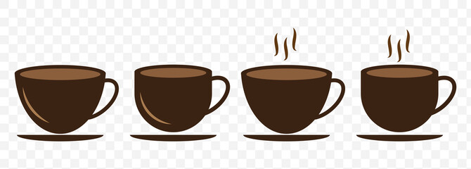 Coffee cup icon. Set of vector cups with coffee. Coffee cup logo.