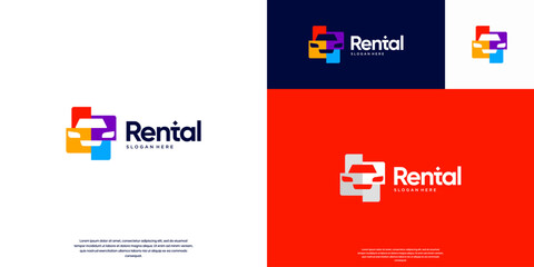 marketing logo with an abstract vehicle concept, negative space style, vehicle rental, graphic design template.