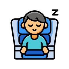 Sleeping passenger on plane, icon style travel concept