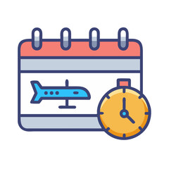 Flight schedule reminder with clock icon flat illustration