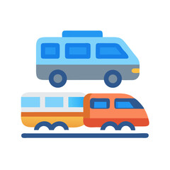 Stacked camper van and train illustration in flat design