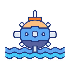 Cartoon sea mine in water, simple design illustration