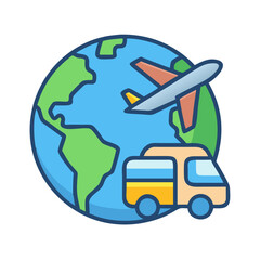 Global travel and transport icons concept for holiday vacation