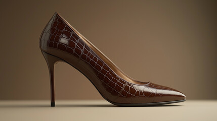 Elegant brown crocodile leather high heel pump fashion accessory for sophisticated style, perfect for upscale events and business meetings
