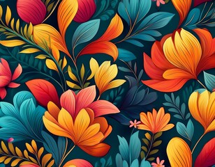 colorful floral repeat pattern seamless pattern for textile packaging wrapping paper wallpaper book cover table cloth etc generativeai