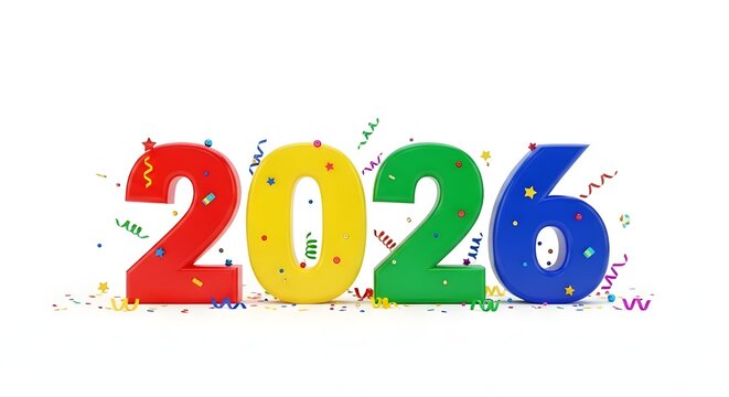 Gold 2026 Balloon Numbers on Yellow Background happy new year 2026 new year holiday gold text 3d blue background