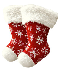 Snowflake Stockings Pair: Red Festive Decorations Adorned with Snowflake Patterns for Celebrations