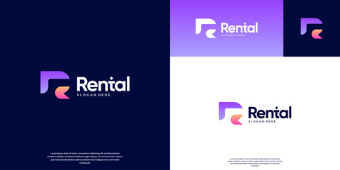 letter logo with a rental business concept, modern digital technology, vector graphic template.