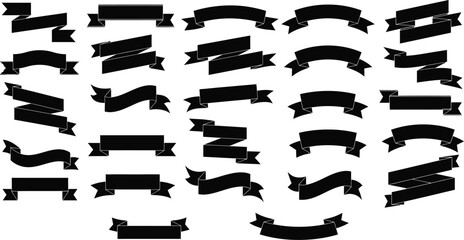 Set of black ribbons and banners on transparent background vector decorations for messages headlines and graphic design projects