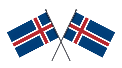 Two crossed Scandinavian flags with blue and red designs symbolizing national pride and international relations, perfect for travel and business themes.