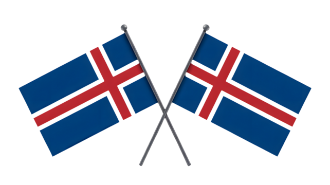 Two crossed Scandinavian flags with blue and red designs symbolizing national pride and international relations, perfect for travel and business themes.