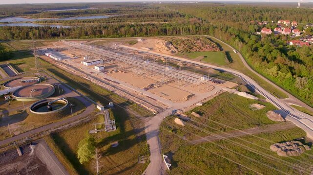 Drone flight over BASF Schwarzheide during nice sunset