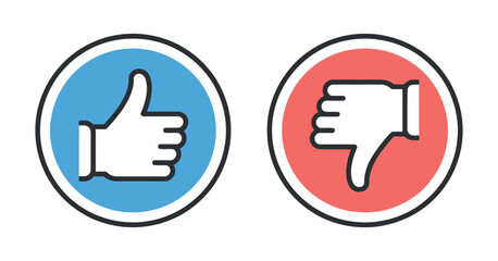 Thumbs up and down icon, concept of like and dislike, symbol of approval and disapproval, good and bad feedback isolated on transparent background