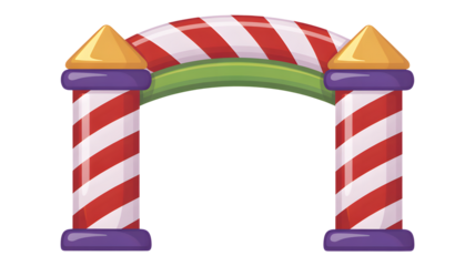 Whimsical candy cane archway with festive pillars, perfect for holiday events, parties, or playful celebrations