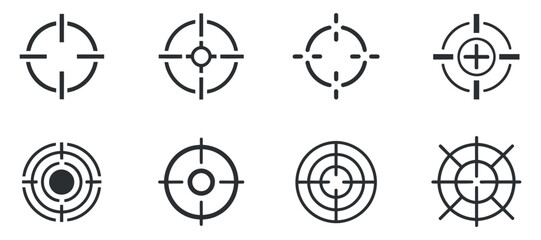Set of various crosshairs aim target pointer symbol for shooter or navigation with clean composition and high quality vector graphic