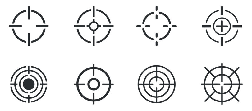Set of various crosshairs aim target pointer symbol for shooter or navigation with clean composition and high quality vector graphic