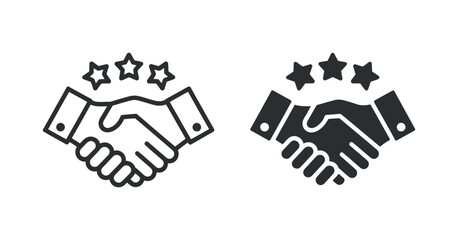 Handshake Deal Partnership Agreement and Three Stars Above Symbolizes Successful Completion Isolated on Transparent Background Icon Concept