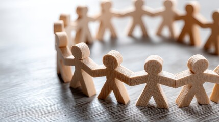 Wooden figures forming a circle while holding hands to symbolize unity and collaboration in community efforts