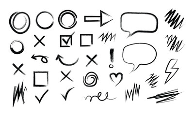 Fototapeta premium Collection of hand drawn sketch elements like circles crosses speech bubbles and arrows