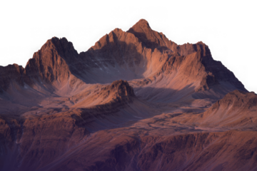 Rugged mountain range bathed in warm sunset light, isolated isolated on transparent background