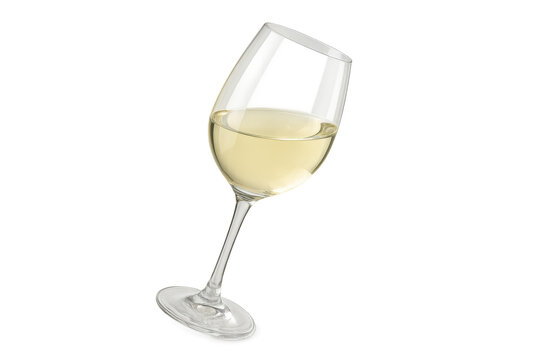 White wine glass tilting, presenting a refreshing drink and alcoholic beverage on transparent background