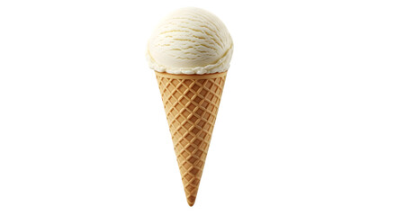 Single scoop vanilla ice cream cone isolated on transparent background
