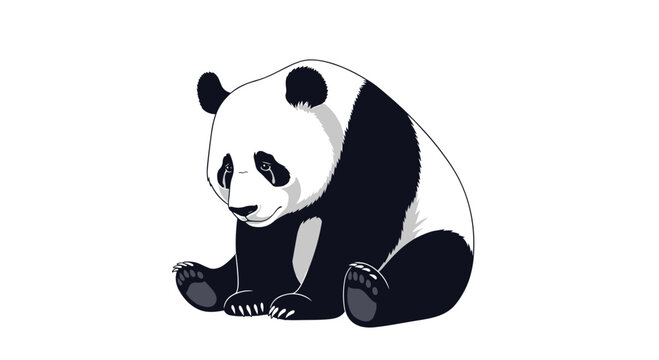 A sad or pensive giant panda sits alone on a white background, depicted in a clean, illustrative style.