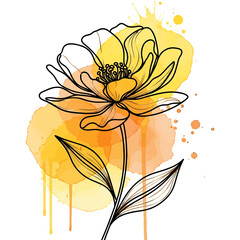 Elegant floral line art with vibrant watercolor splashes creates a modern artistic touch