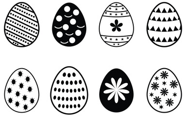 Collation of ester eggs icon set. Spring ester black and white and red egg elements. Contains as egg, decoration, chicken egg, celebration and more.  Easter eggs decorated with black and white color. 