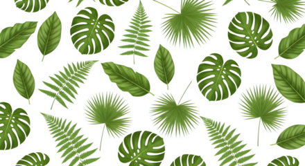 Seamless pattern with tropical leaves exotic foliage, monstera, palm, fern botanical background for textile, wallpaper, wrapping paper, scrapbooking, invitation, card