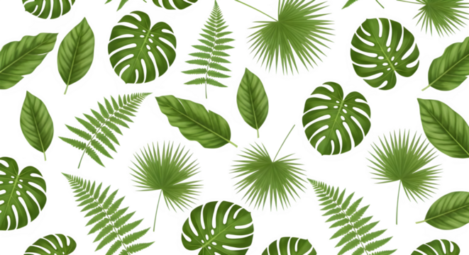 Seamless pattern with tropical leaves exotic foliage, monstera, palm, fern botanical background for textile, wallpaper, wrapping paper, scrapbooking, invitation, card