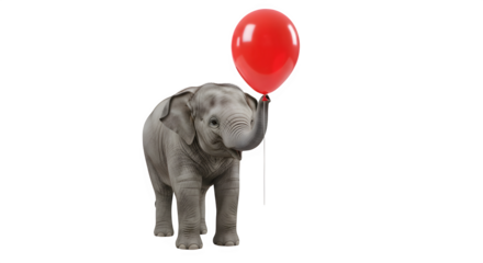 Adorable baby elephant holding a red balloon this cute animal is perfect for childrens illustrations, birthday cards, and cheerful designs