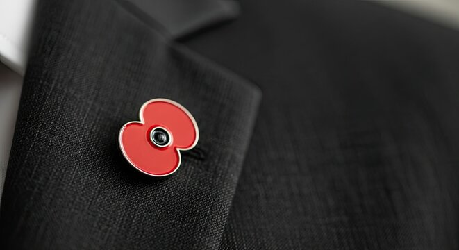 Symbol of Remembrance A Red Poppy Pinned on a Suit Lapel