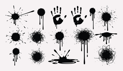 Ink Splatter & Handprint Texture Pack – Drips, Blots, Scribbles & Expressive Marks in Black on White
