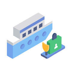 Isometric ship illustration representing data protection and maritime security
