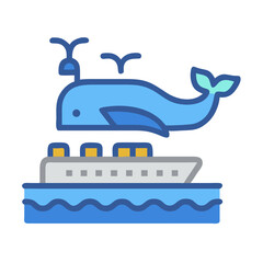 Whale watching cruise ship with marine wildlife illustration