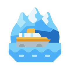 Flat design cruise ship sailing in glacial arctic sea