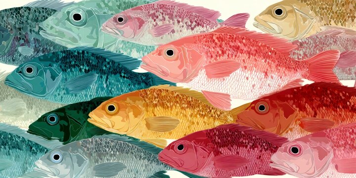Colorful fish swimming in school creating ocean pattern