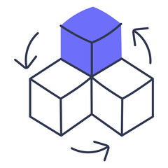 Dynamic Modular System with Interconnected Rotating Cubes Color Outline Icon and Illustrations