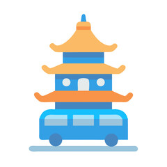Stylized Pagoda Flat Illustration on Black Background for Commercial Use