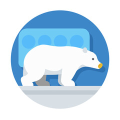 Flat polar bear icon in blue circular background scene