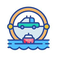 Transportation through land and water in abstract flat style