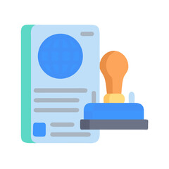 Official approval stamp on global documentation, flat illustration style