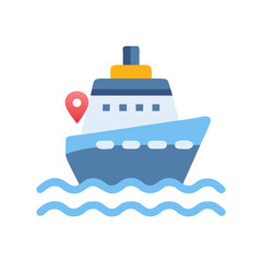 Flat vector illustration of a cruise ship on water