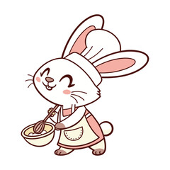 Cute Rabbit Wearing Tiny Chef Hat and Apron Illustration