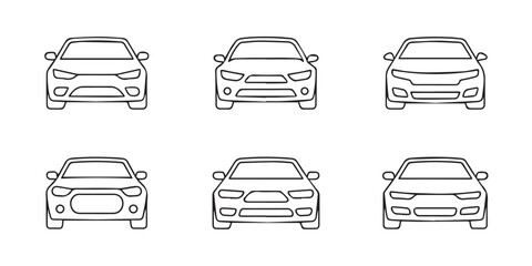 car front perspective line art pack six vehicle face variations