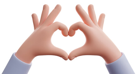 Two human hands forming a heart shape with fingers and thumbs isolated on transparent background